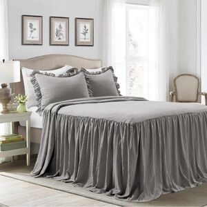 Ruffle Skirt Bedspread Set Dark Gray